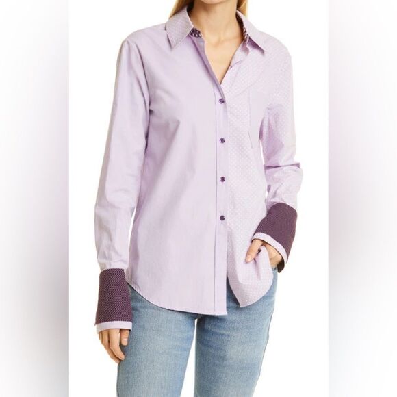 NWOT Le Superbe Ex-Boyfriend Double Cuff Button Down Shirt in Lavender Fields 0 - Picture 4 of 16